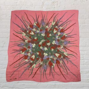 Anne Klein Vintage 1980s Pink Floral Wild Flower Silk Square Scarf XL Signed
